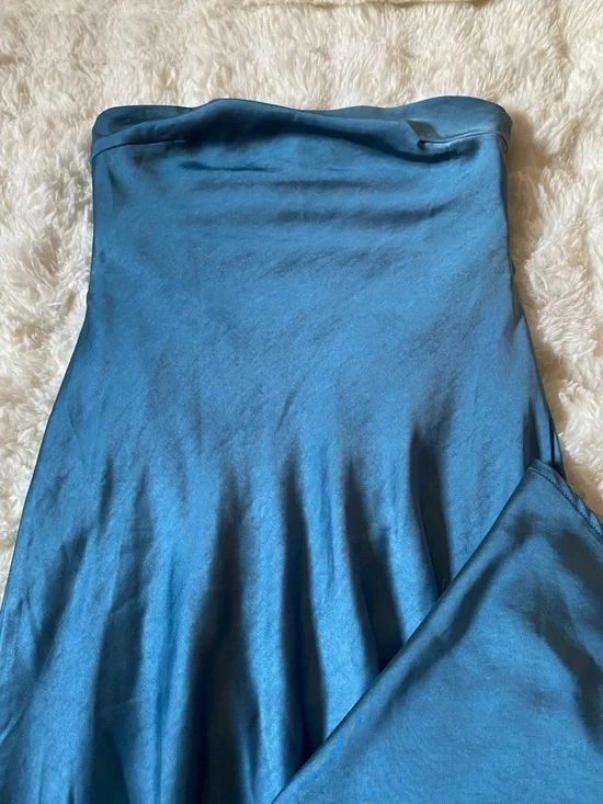 Showpo Teal Blue Satin Cowl-Back Maxi Dress - Picture 6 of 8